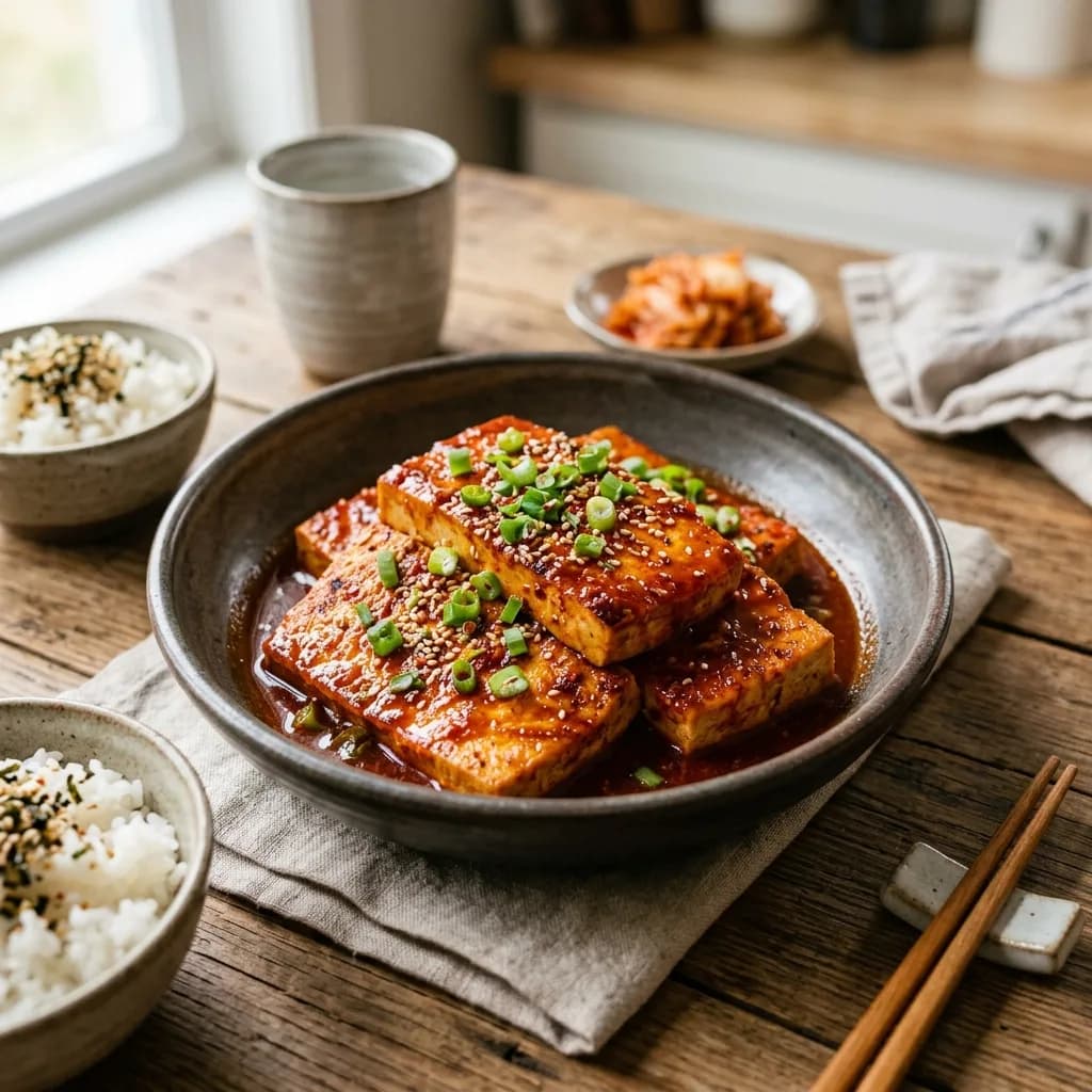 Recipe cover: Korean Spicy Braised Tofu (Dubu Jorim)