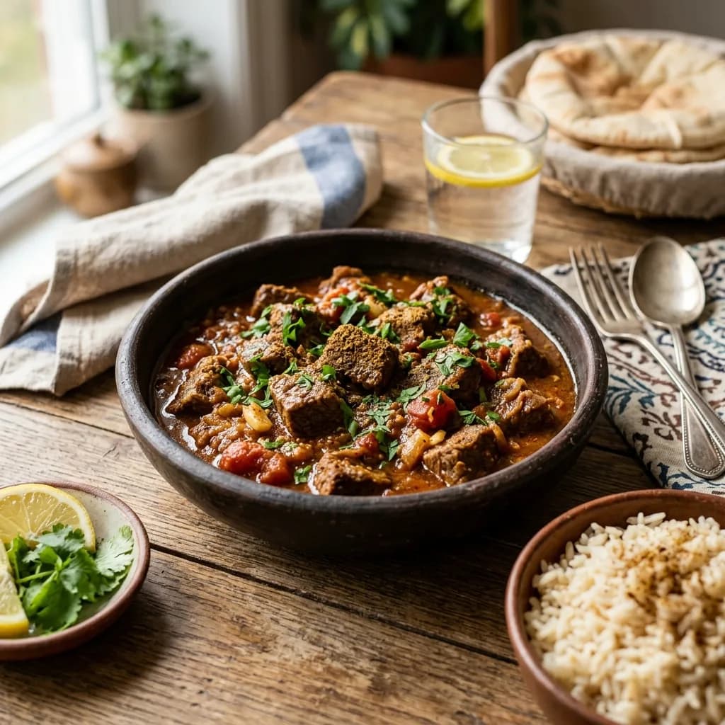 Recipe cover: Egyptian Kamounia Cumin Braised Beef With Garlic And Tomatoes