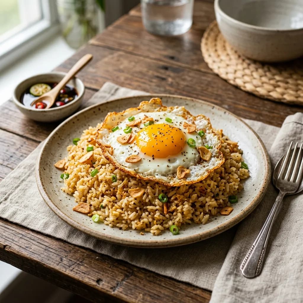 Recipe cover: Filipino Golden Garlic Fried Rice (Sinangag) With Crispy Eggs
