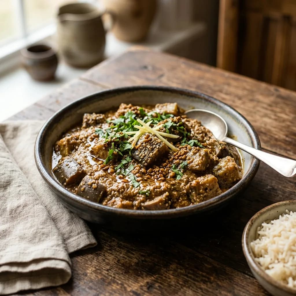 Recipe cover: Nepalese Sesame Spiced Eggplant Tarkari
