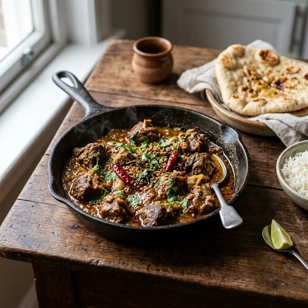 Recipe cover: Nepalese Spiced Goat Skillet With Jimbu Herb Tarka