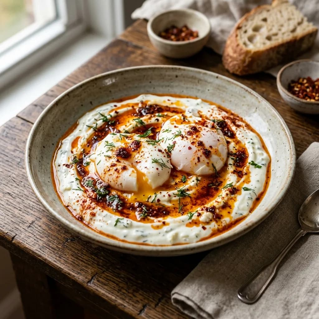 Recipe cover: Turkish Garlic Butter Poached Eggs With Smoked Paprika Yogurt