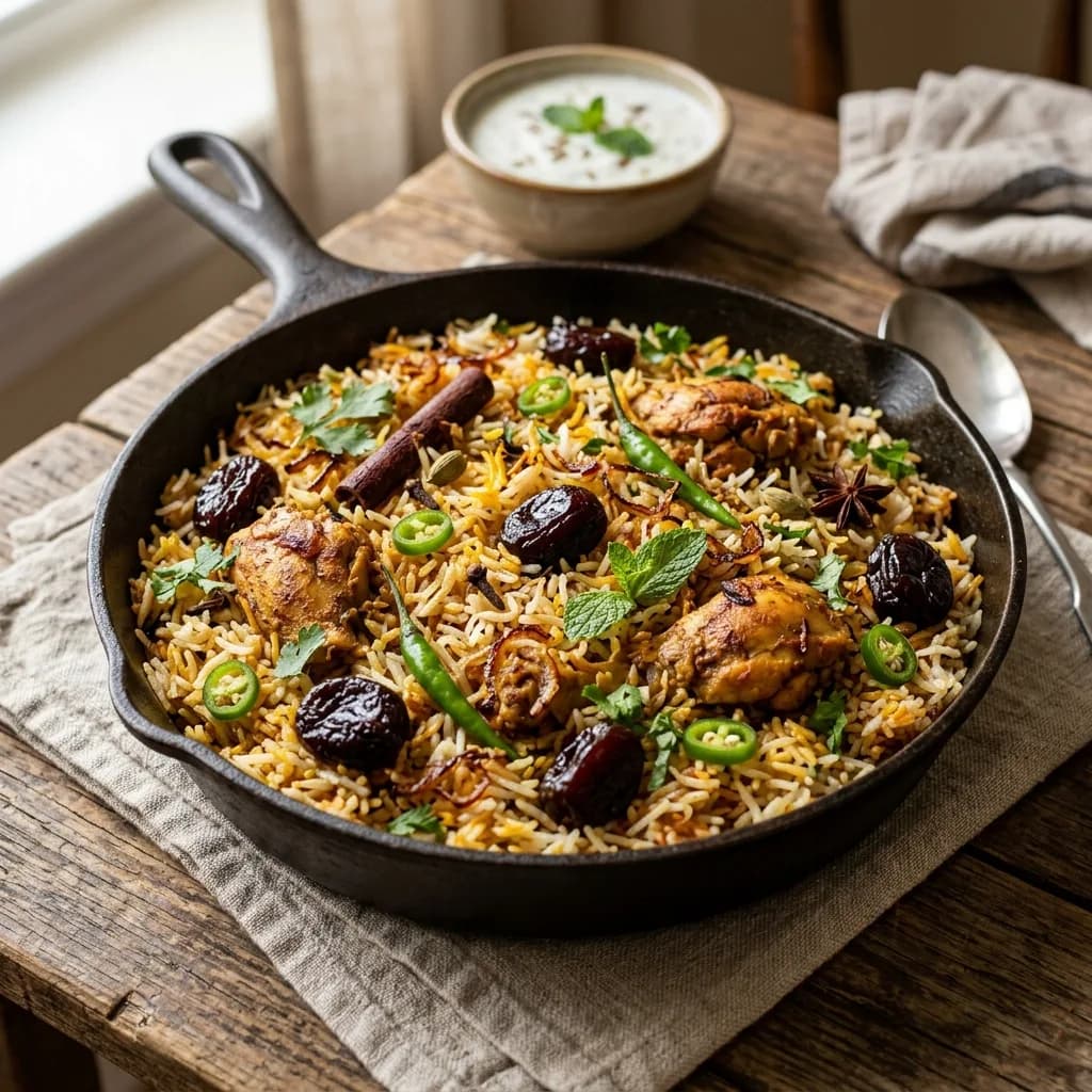 Recipe cover: Karachi Dried Plum And Chicken Rice Skillet