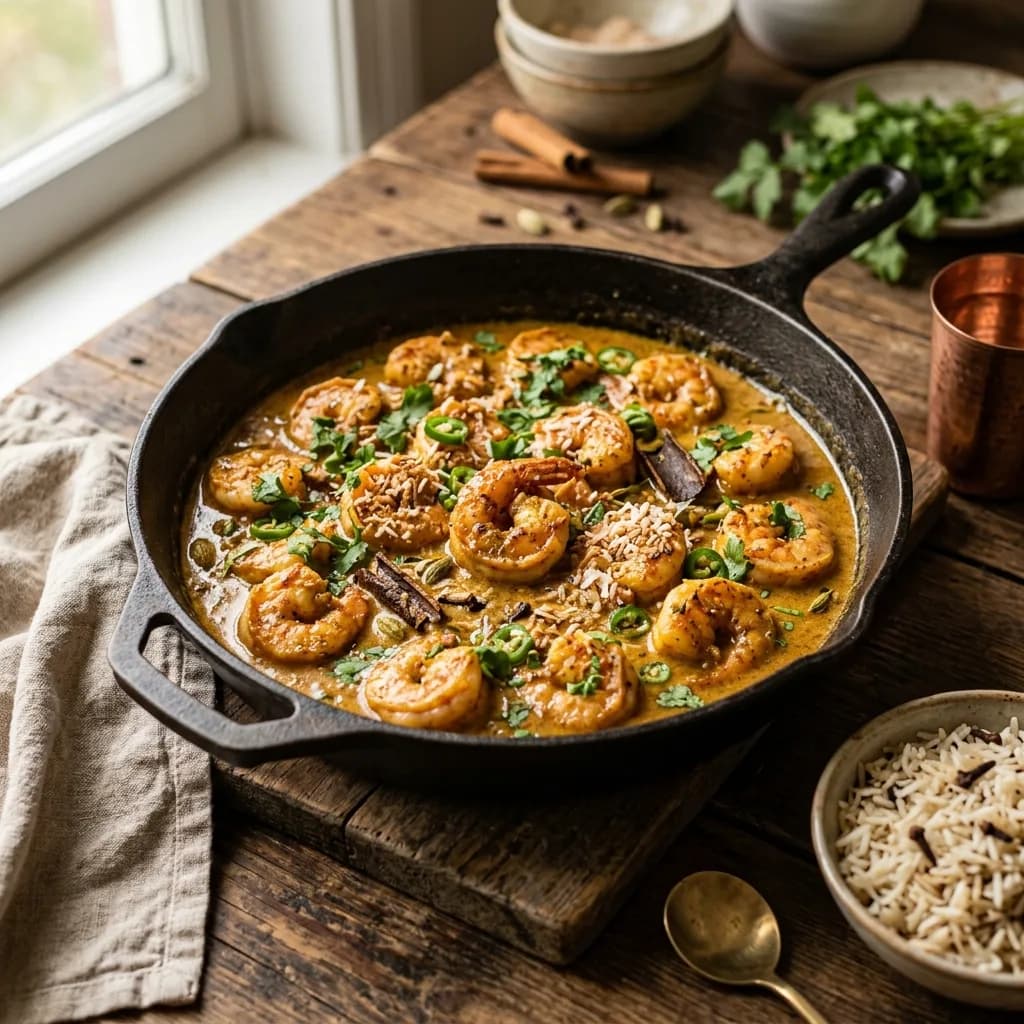 Recipe cover: Bengali Coconut Spiced Prawn Skillet