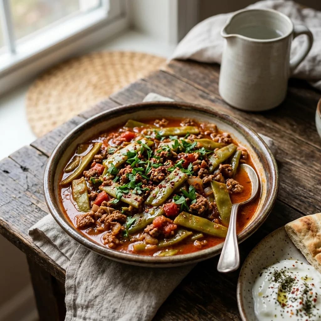 Recipe cover: Turkish Tomato Braised Green Beans And Spiced Beef