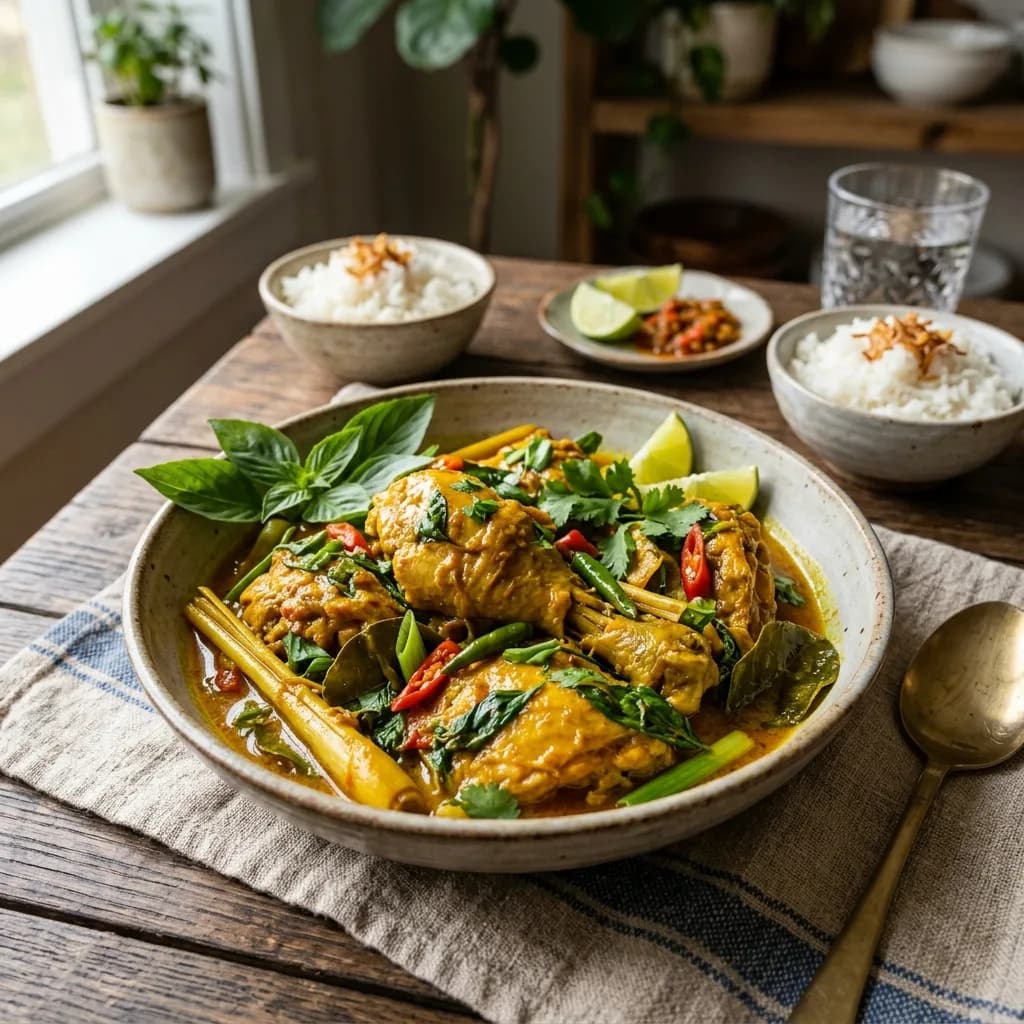 Recipe cover: Ayam Woku Manado (Spicy Lemongrass And Basil Braised Chicken)