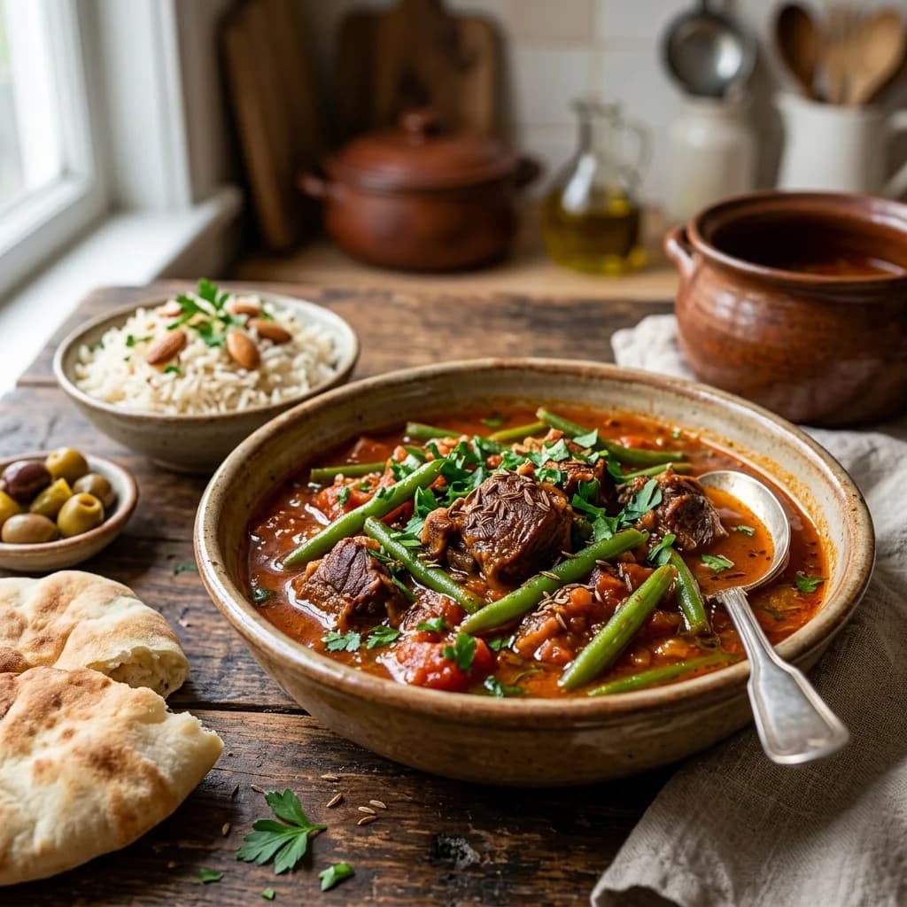 Recipe cover: Palestinian Braised Lamb And Green Bean Stew With Caraway