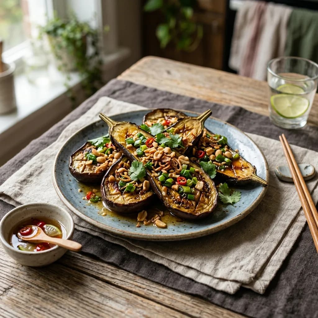 Recipe cover: Vietnamese Roasted Eggplant With Scallion Oil