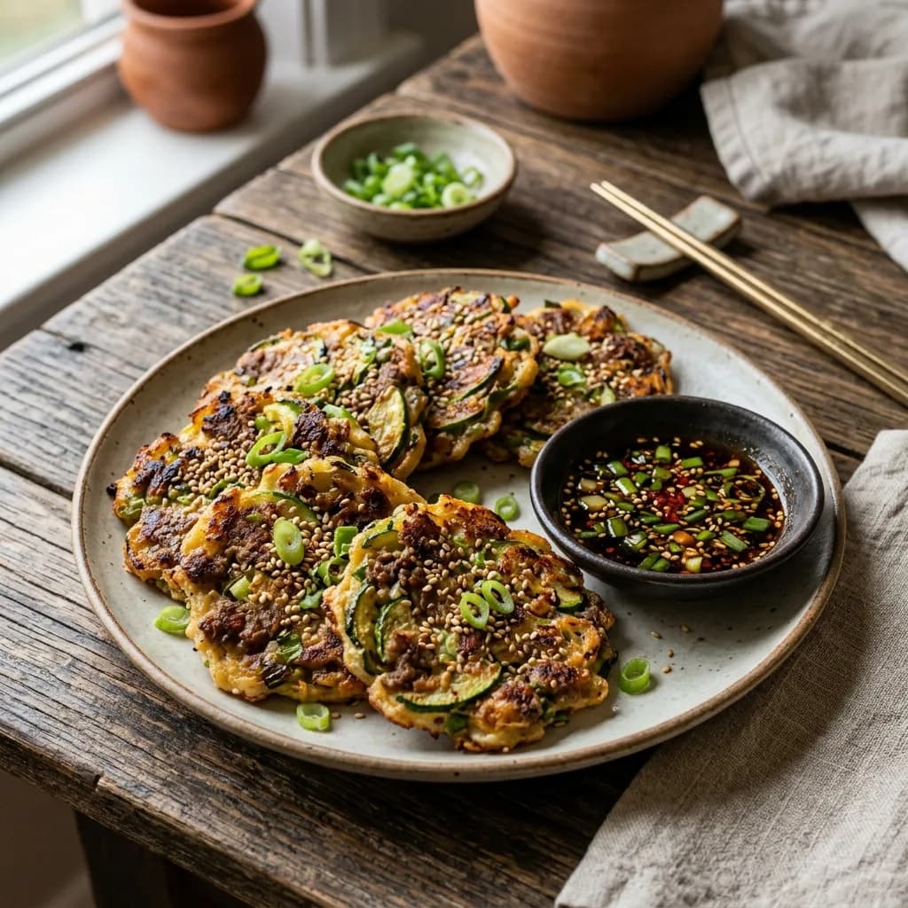Recipe cover: Korean Sesame Garlic Beef And Zucchini Pancakes