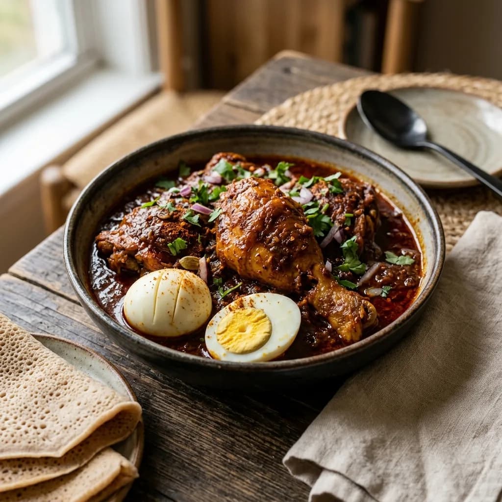Recipe cover: Ethiopian Berbere Braised Chicken Thighs With Eggs