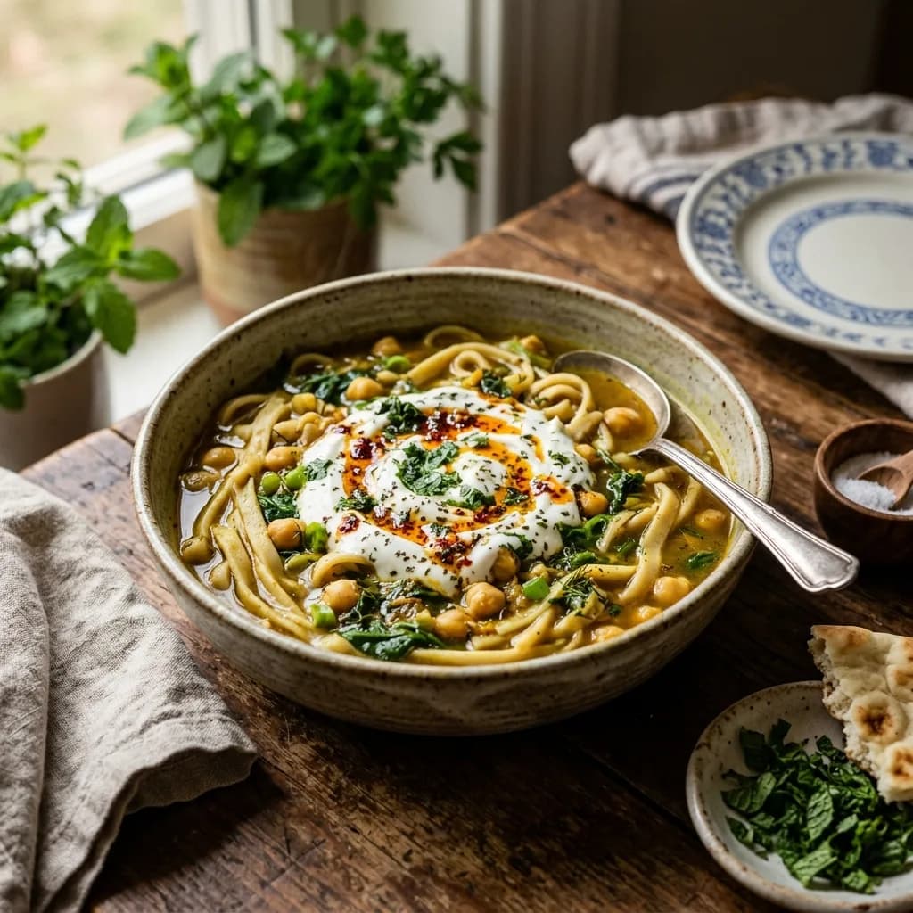 Recipe cover: Afghan Noodle Soup With Chickpeas And Minted Yogurt