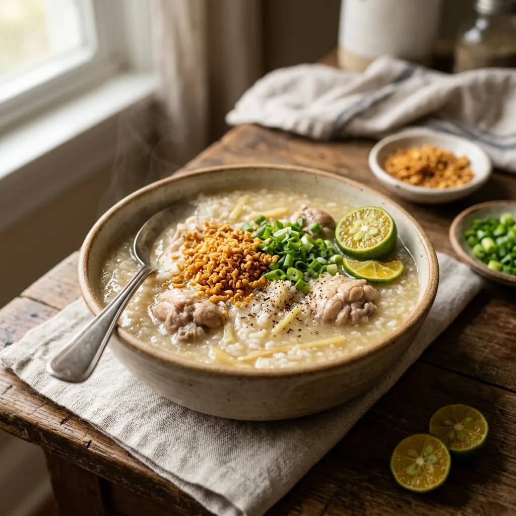 Recipe cover: Filipino Ginger Chicken Rice Soup (Arroz Caldo)