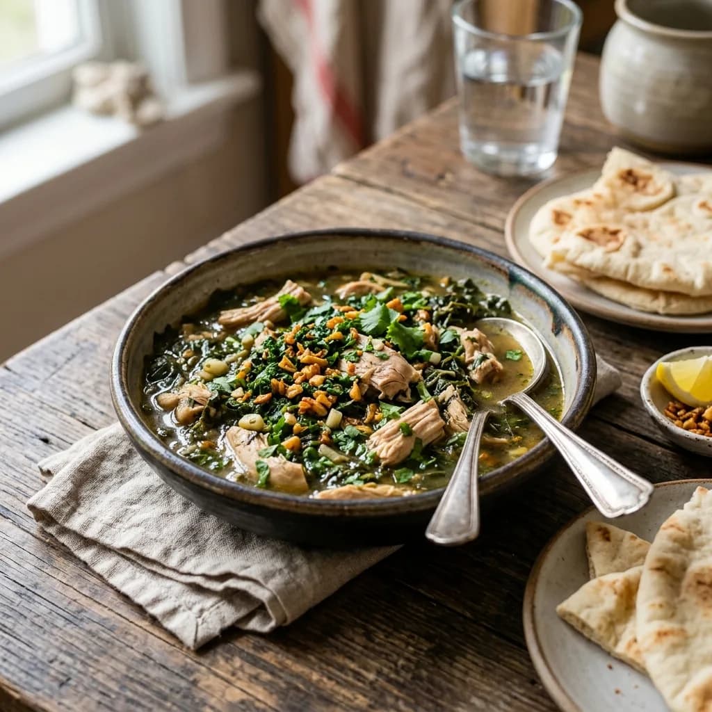 Recipe cover: Lebanese Lemon Cilantro Chicken And Jute Leaf Stew