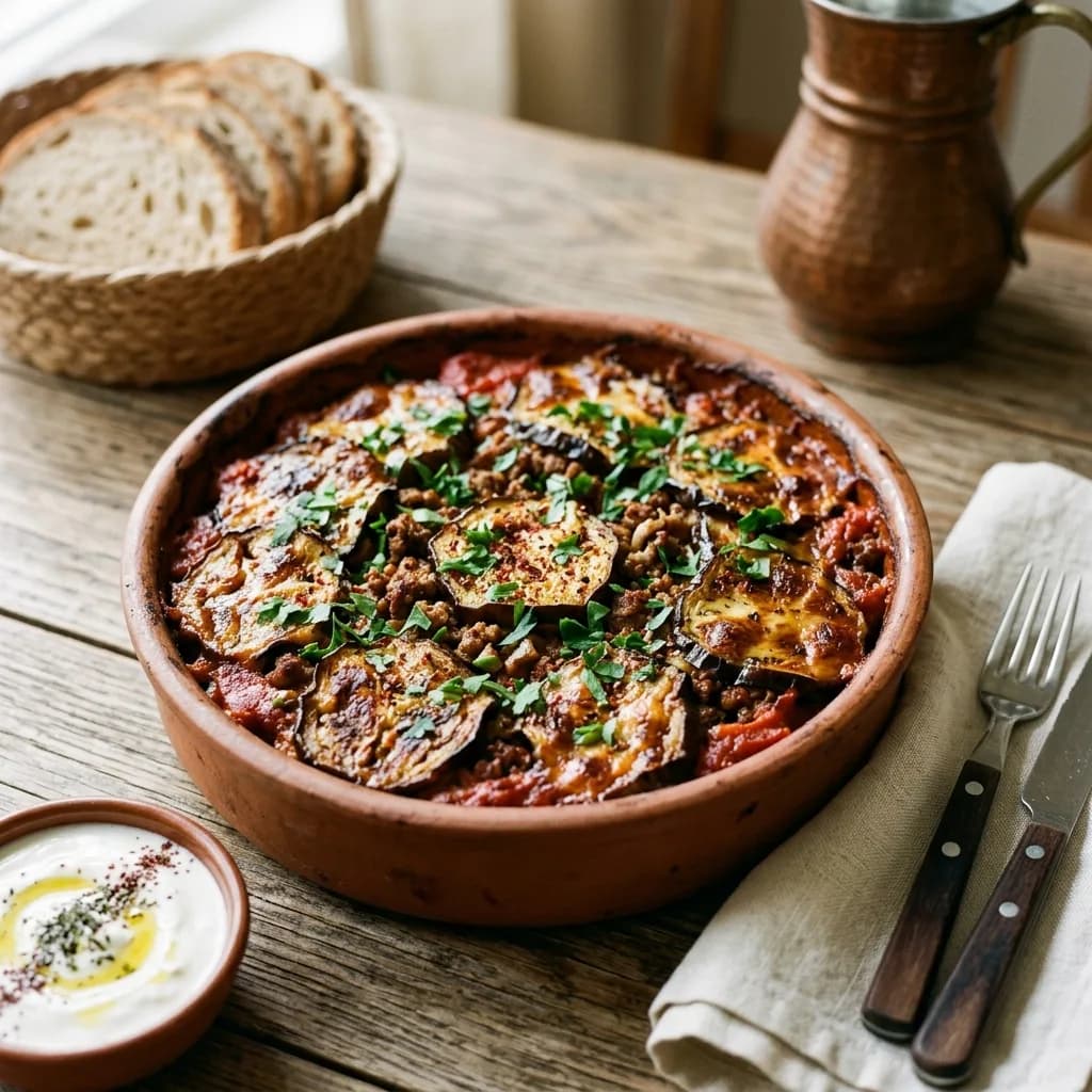 Recipe cover: Turkish Baked Eggplant And Spiced Beef Tava