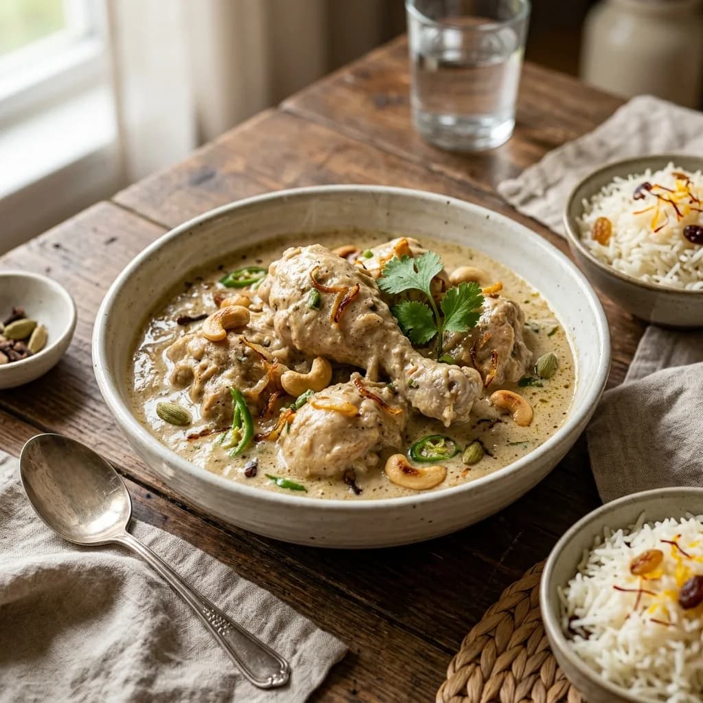 Recipe cover: Bengali White Chicken Curry With Cashews