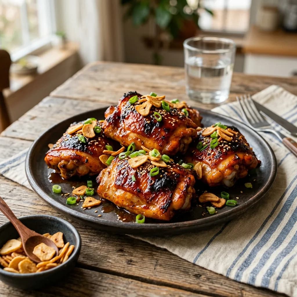 Recipe cover: Gochujang Honey Roast Chicken Thighs With Garlic Chips