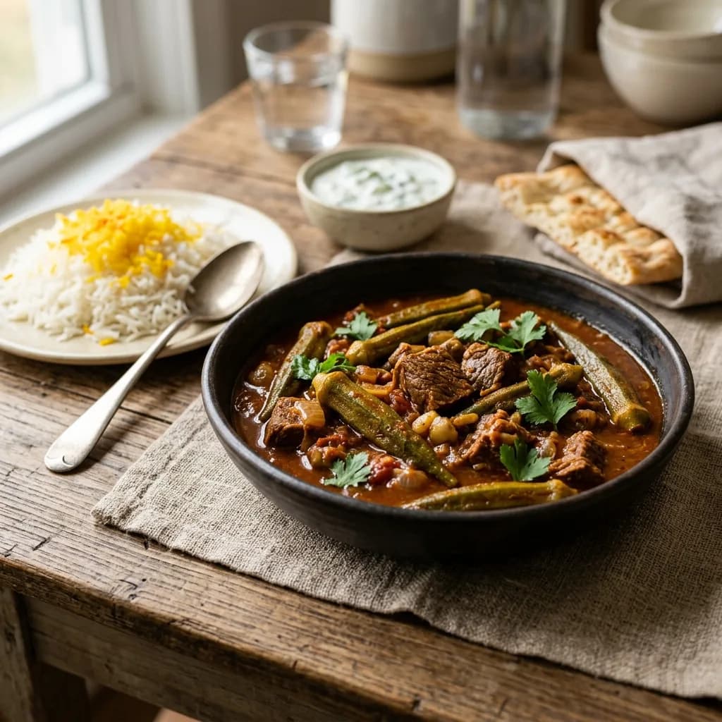 Recipe cover: Iranian Tamarind And Tomato Okra Braise