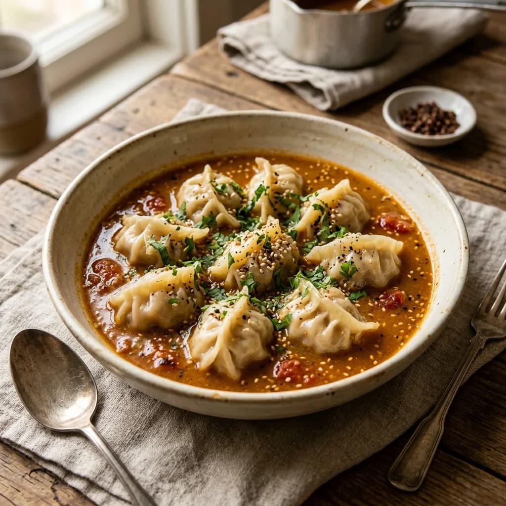 Recipe cover: Kathmandu Sesame Tomato Jhol Momo