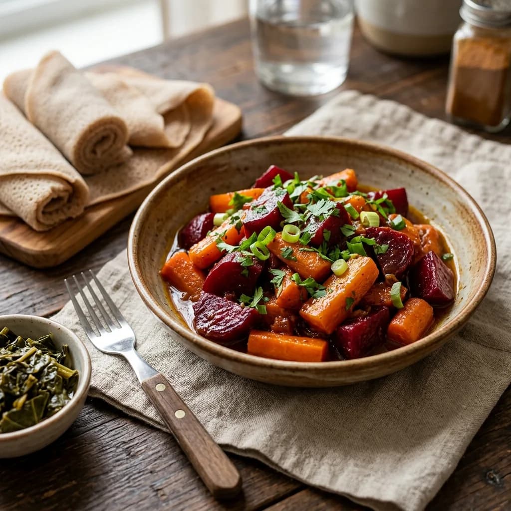 Recipe cover: Ethiopian Ginger Spiced Beet And Carrot Skillet