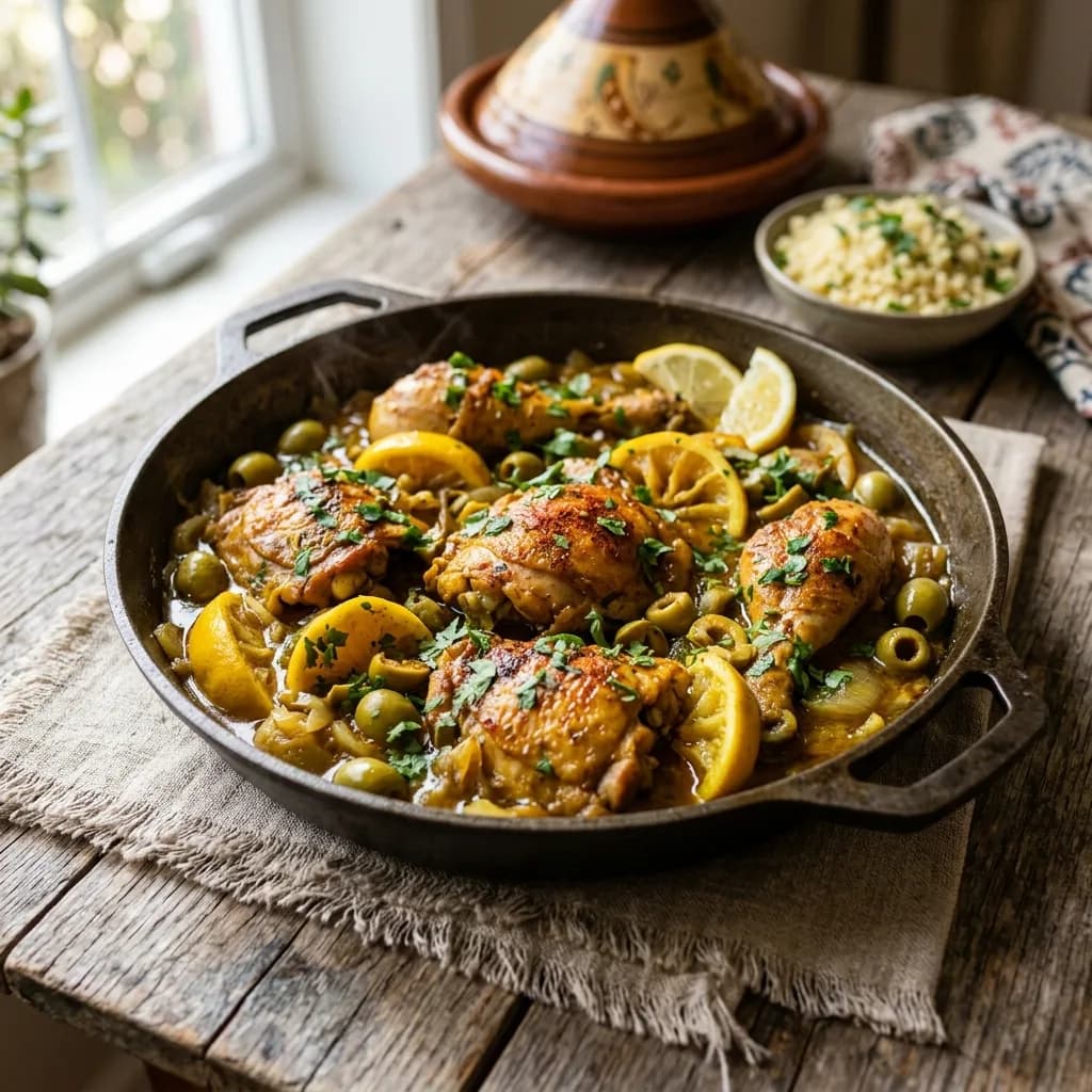 Recipe cover: Moroccan Preserved Lemon And Olive Chicken Skillet