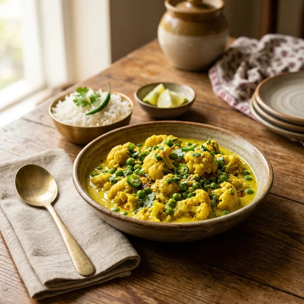 Recipe cover: Bengali Mustard Paste Cauliflower And Green Peas