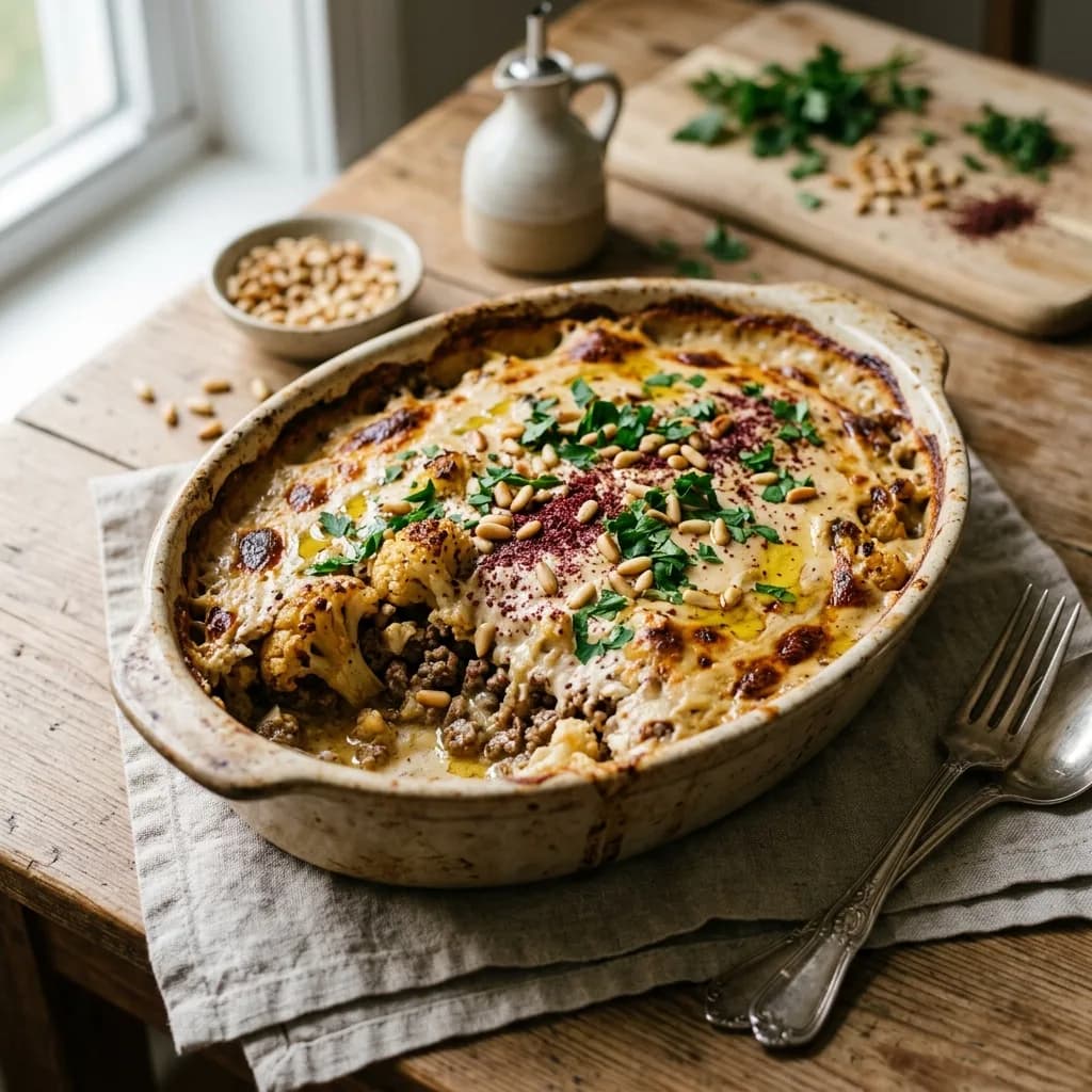 Recipe cover: Palestinian Roasted Cauliflower And Beef Tahini Bake