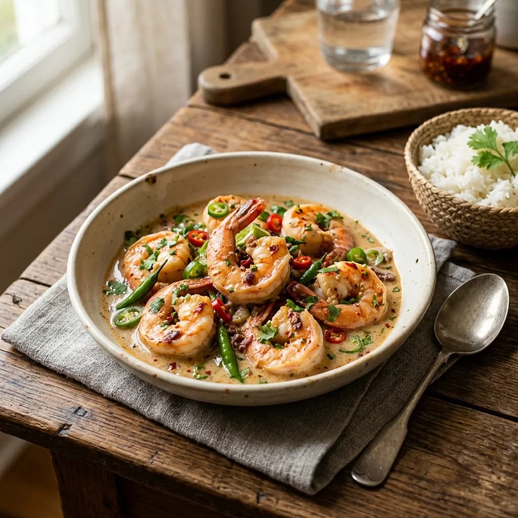 Recipe cover: Creamy Coconut Chili Shrimp (Bicol Express Style)