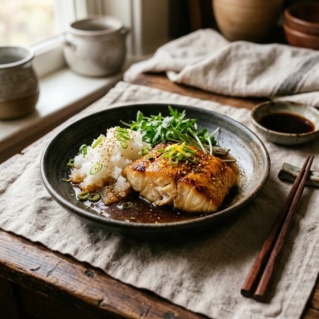 Recipe cover: Pan-Seared Ponzu Glazed Cod With Daikon Radish