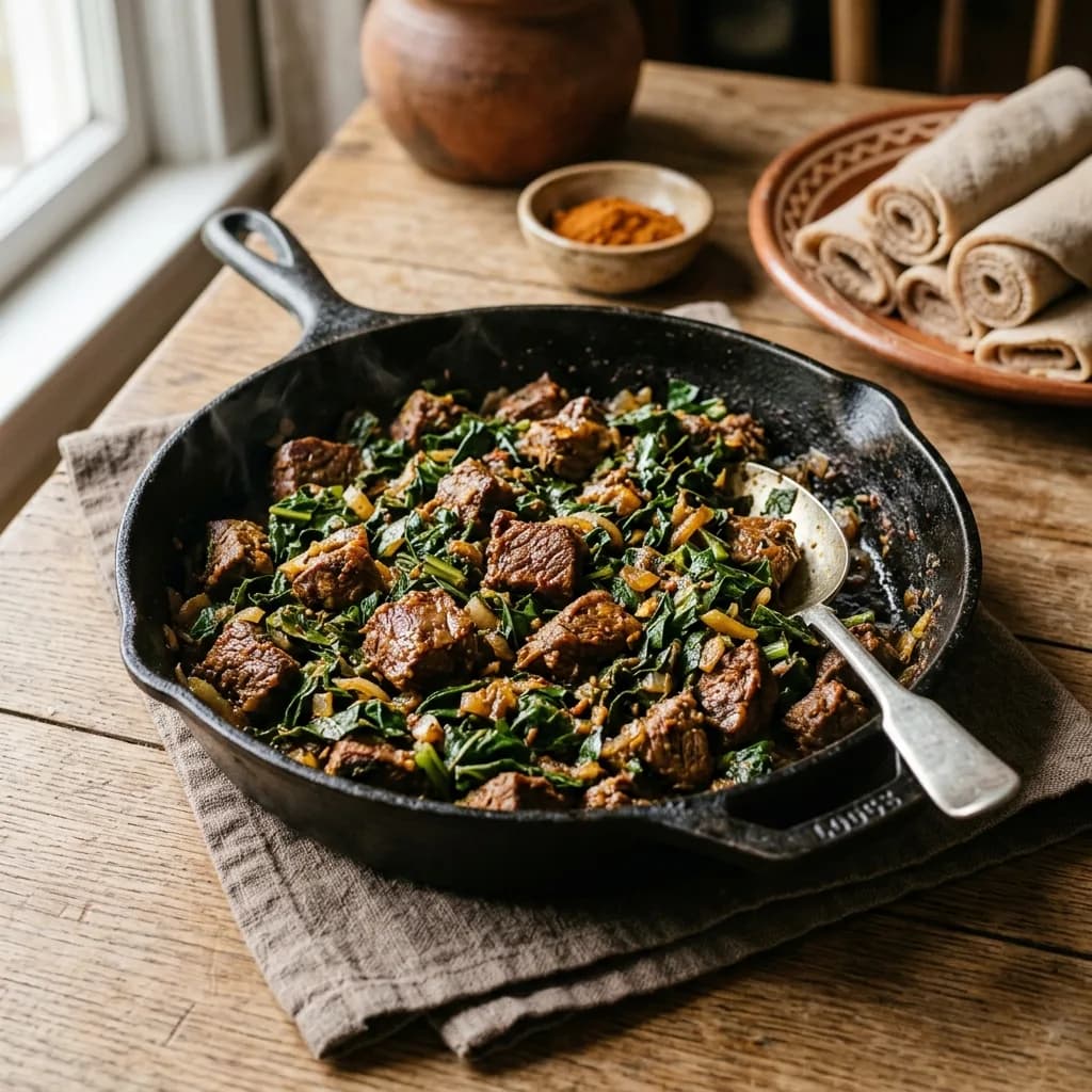 Recipe cover: Ethiopian Spiced Beef And Collard Greens Skillet