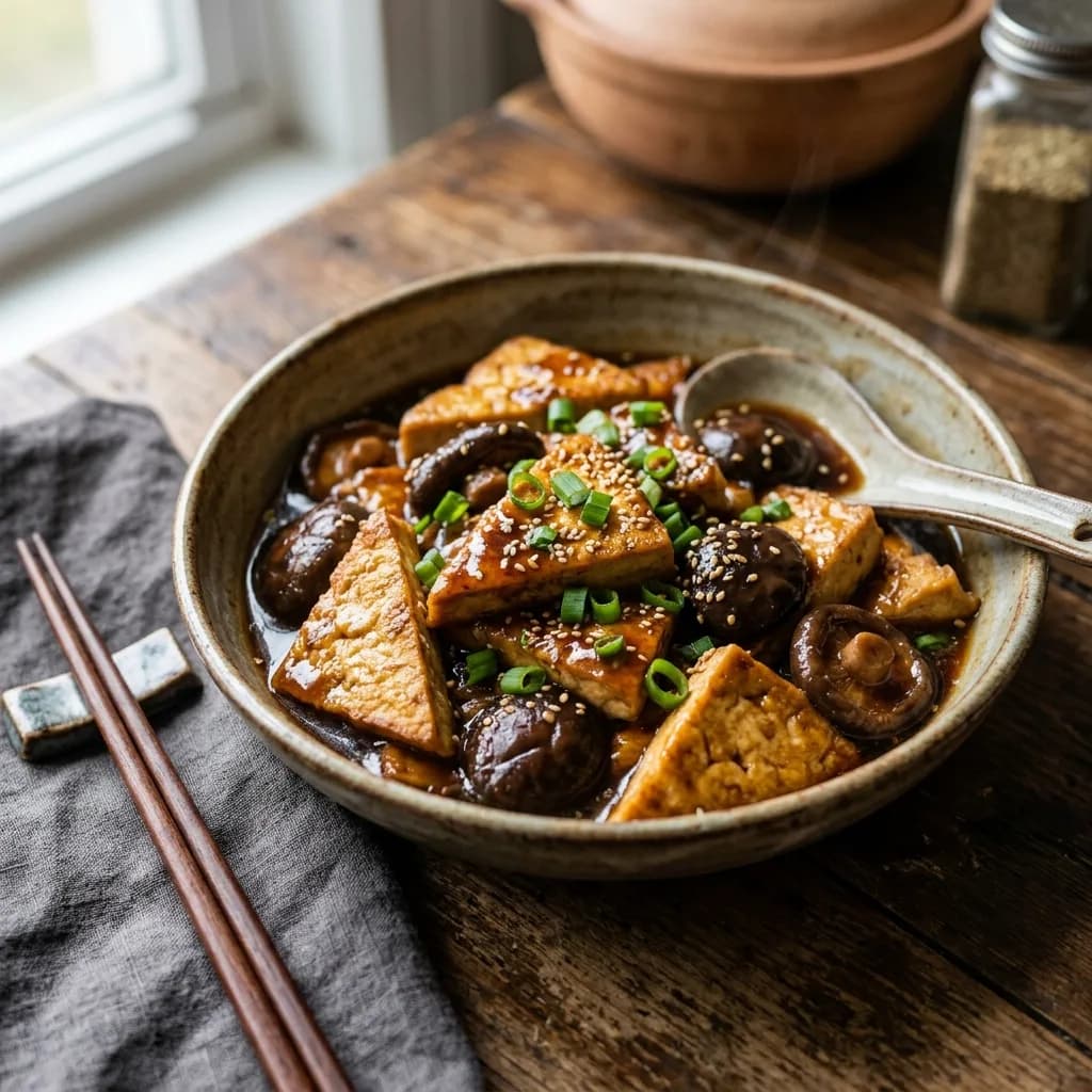 Recipe cover: Shanghai Braised Tofu With Shiitake Mushrooms