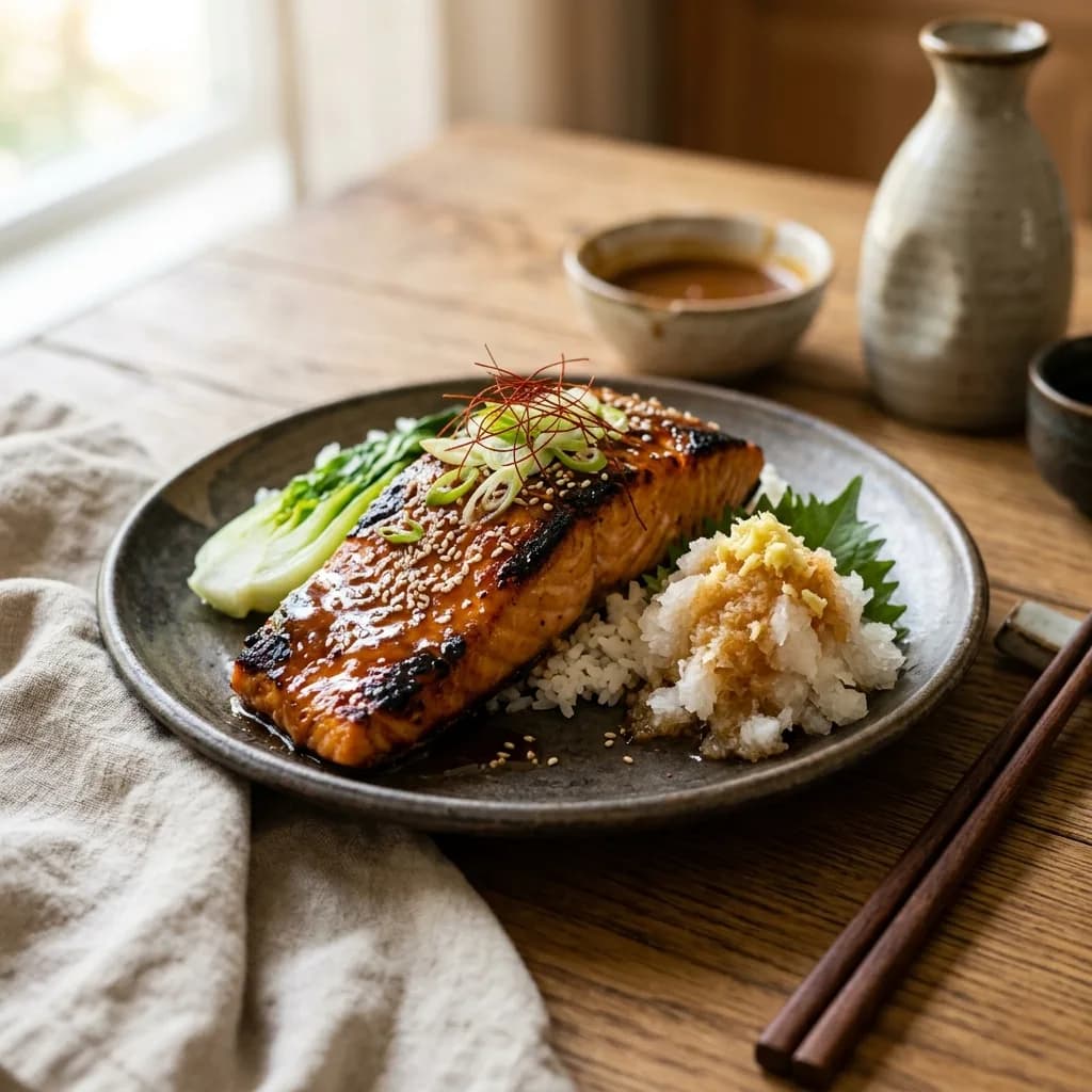 Recipe cover: Japanese Miso Glazed Salmon With Ginger Radish