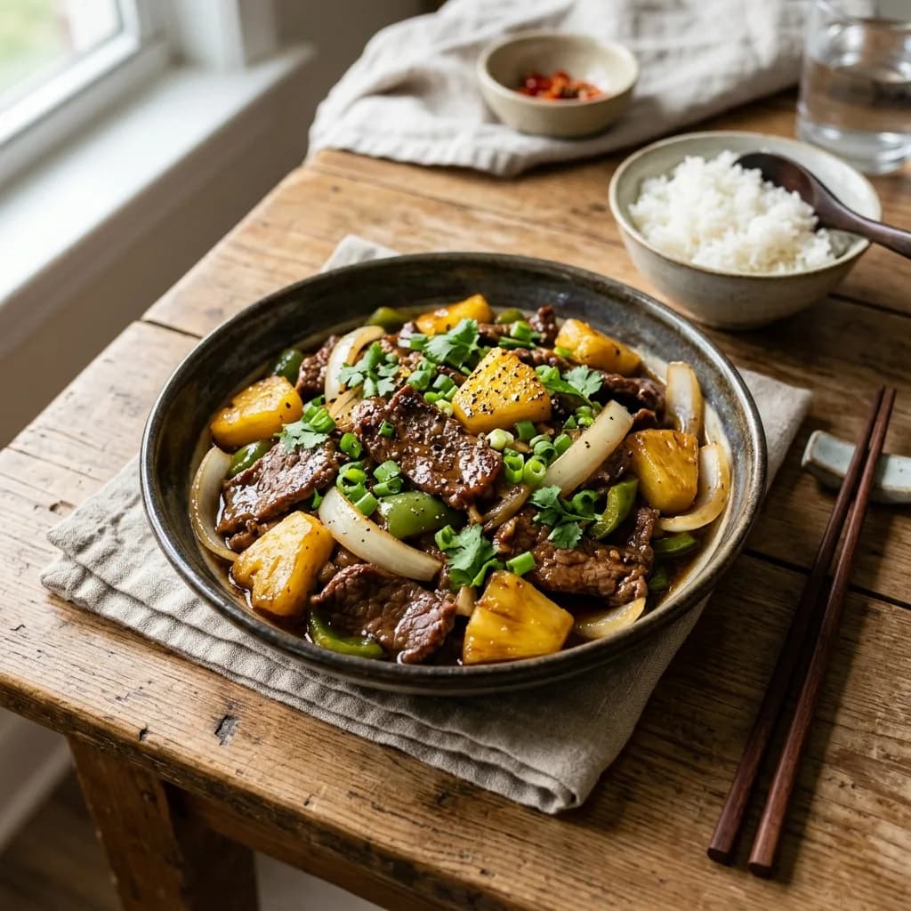 Recipe cover: Vietnamese Garlic Beef And Pineapple Stir-Fry
