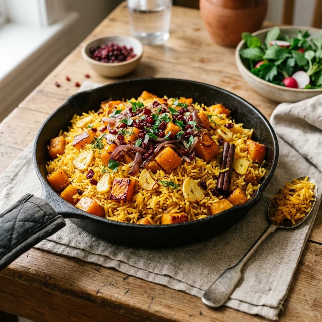 Recipe cover: Iranian Pumpkin And Garlic Spiced Rice Skillet