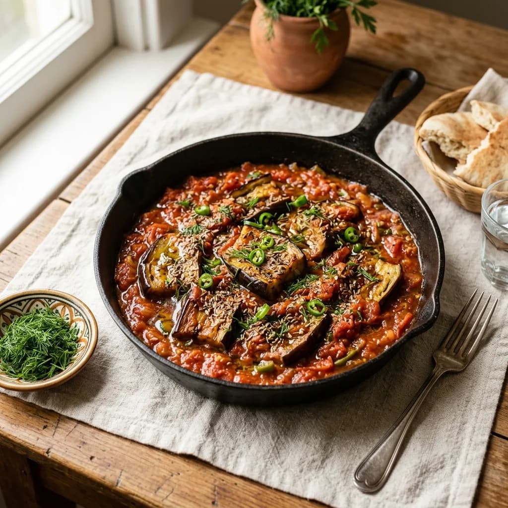 Recipe cover: Gazan Tomato And Dill Seed Eggplant Skillet