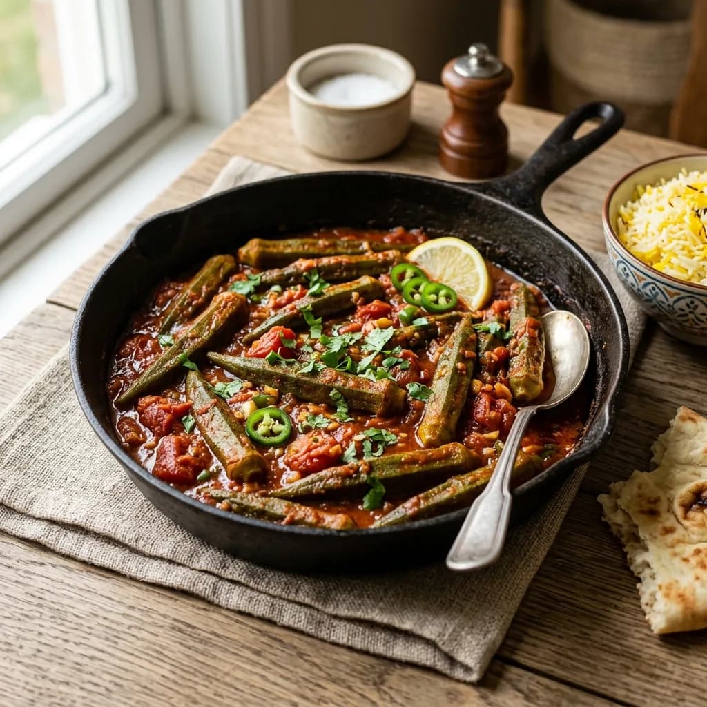 Recipe cover: Afghan Garlic And Tomato Braised Okra Skillet