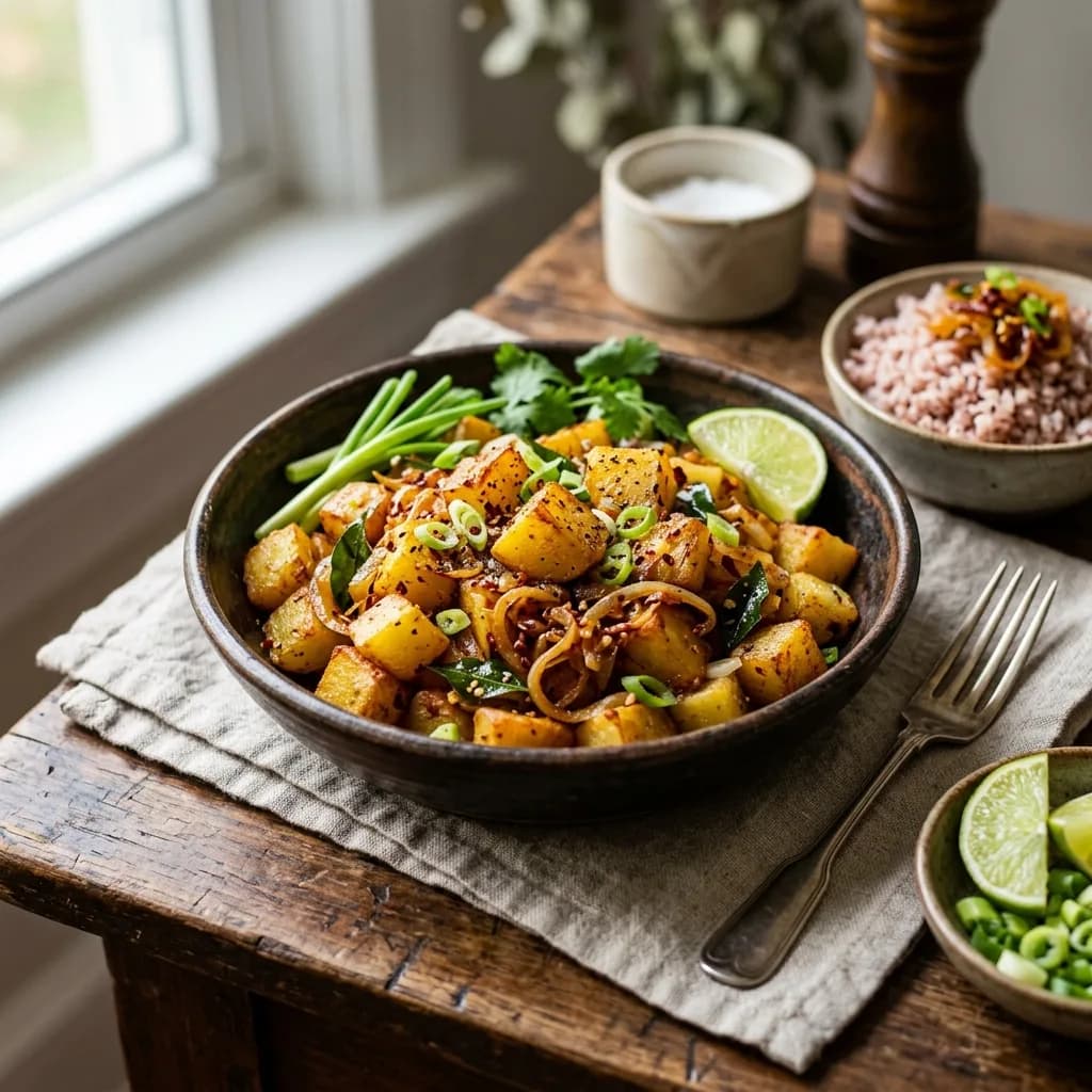 Recipe cover: Sri Lankan Crispy Potato And Chili Scallion Sambal