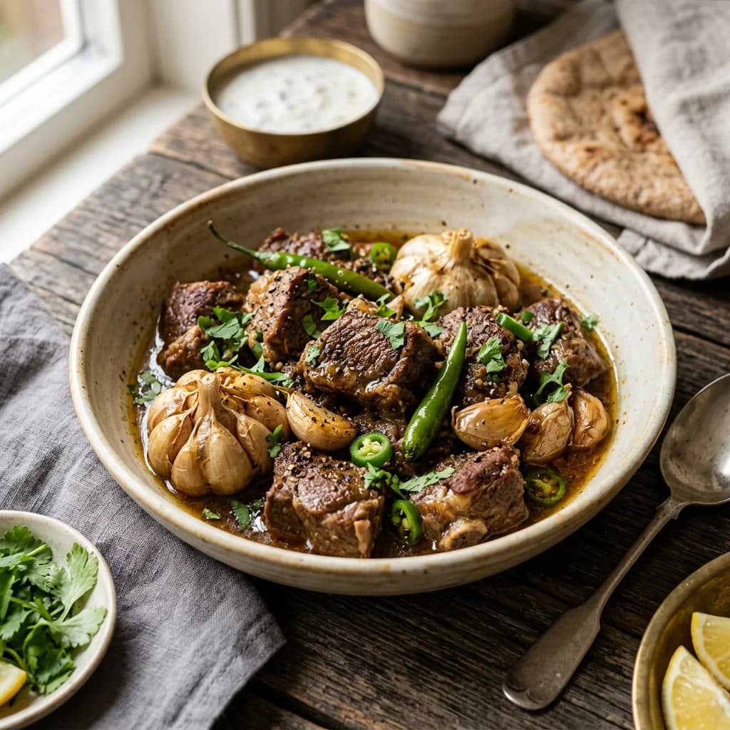 Recipe cover: Peshawari Salted Beef Dum Gosht With Whole Garlic