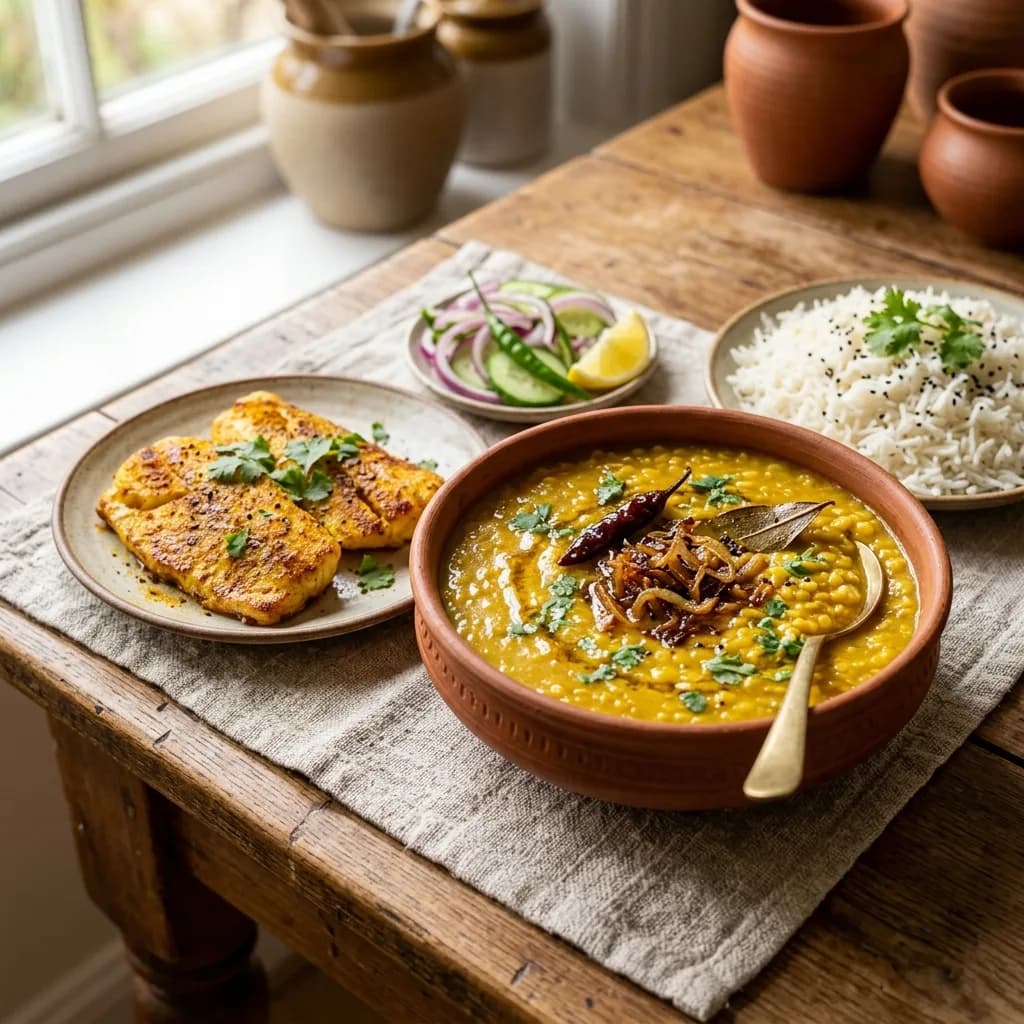 Recipe cover: Bengali Golden Lentil Stew With Crisp Turmeric Cod