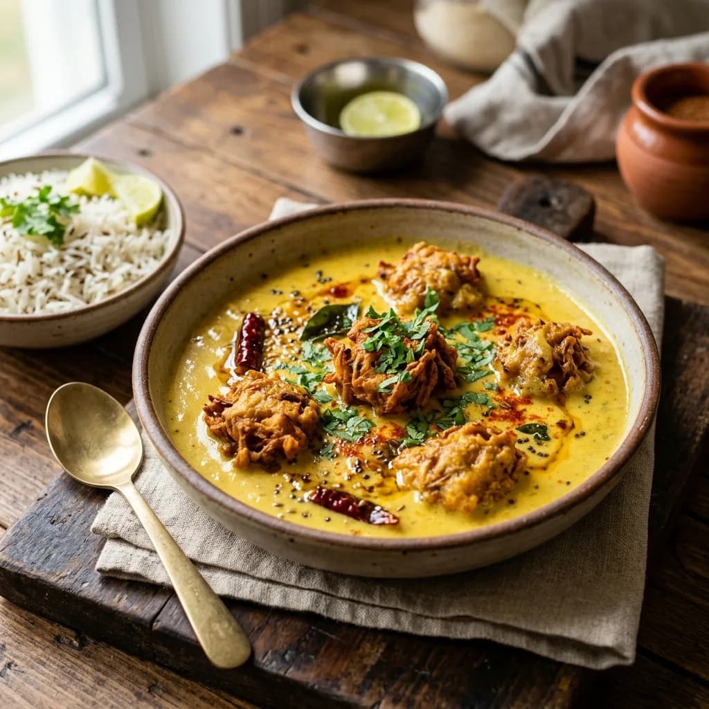 Recipe cover: Punjabi Yogurt Curry With Crispy Onion Fritters