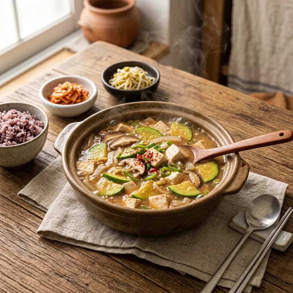 Recipe cover: Korean Soybean Paste Stew With Zucchini And Tofu