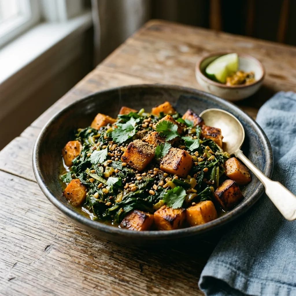 Recipe cover: Mustard Greens And Sweet Potato Tarkari