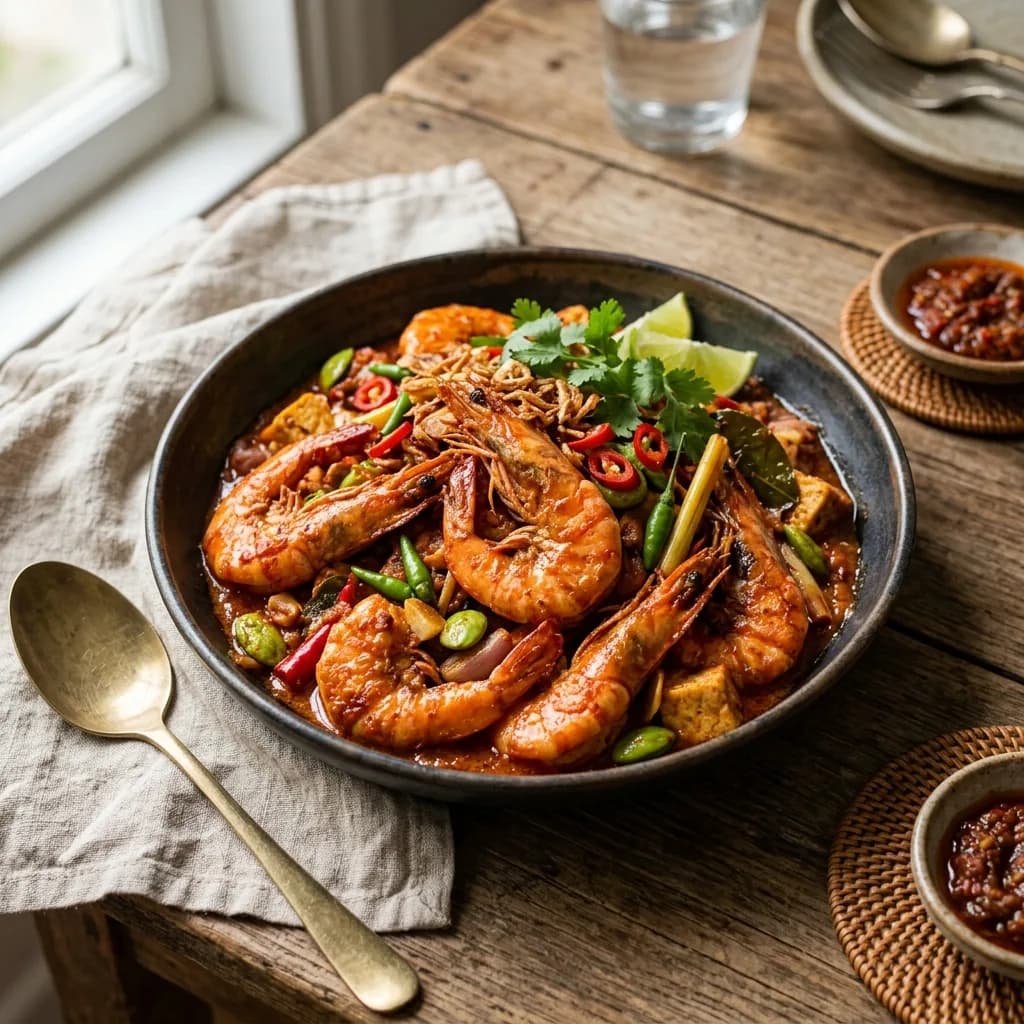 Recipe cover: Sambal Goreng Udang (Spiced Coconut Shrimp Stir-Fry)
