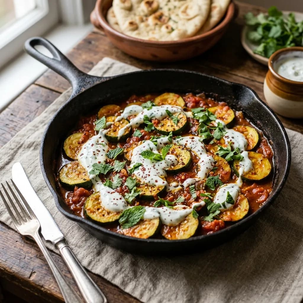 Recipe cover: Afghan Spiced Zucchini Skillet With Garlic Mint Yogurt