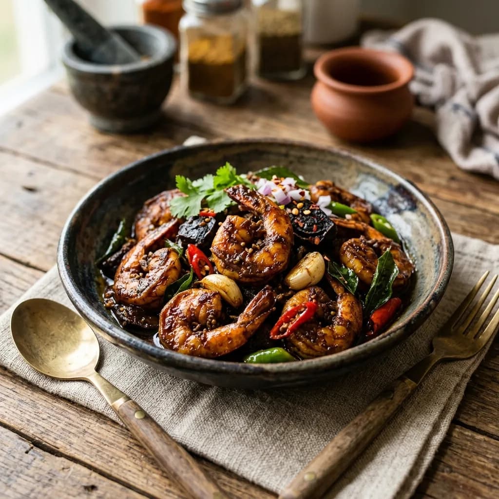 Recipe cover: Sri Lankan Goraka Spiced Garlic Chili Prawns