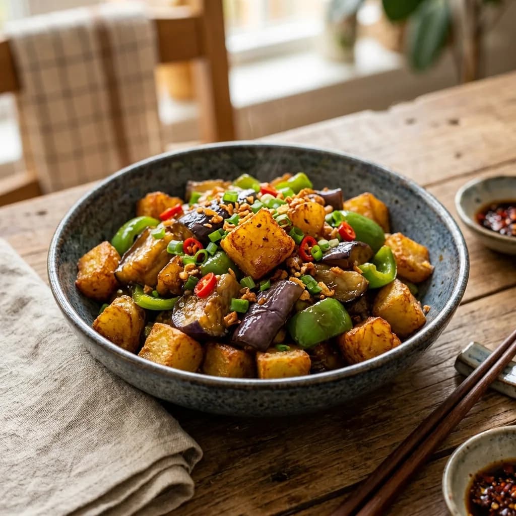 Recipe cover: Dongbei Savory Garlic Soy Potato And Eggplant Stir-Fry