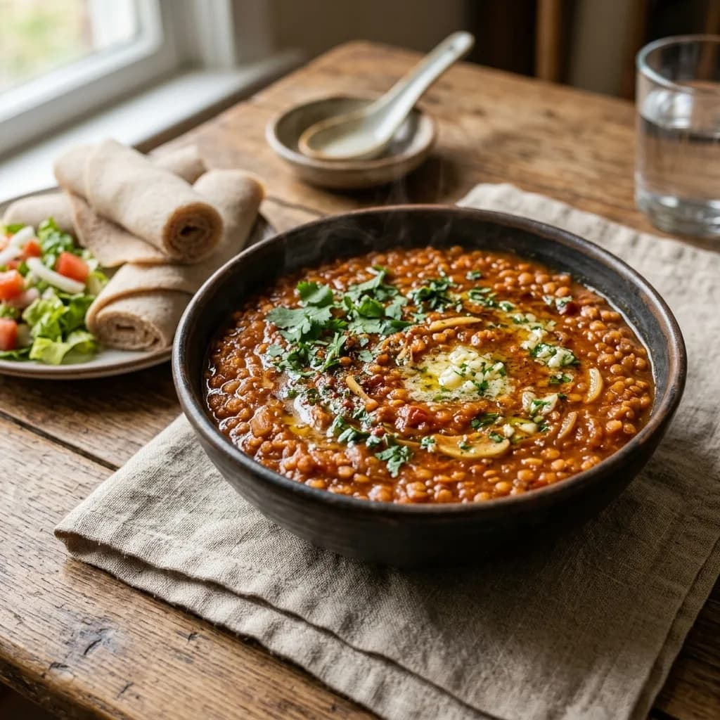 Recipe cover: Ethiopian Spiced Red Lentil Stew With Garlic Butter