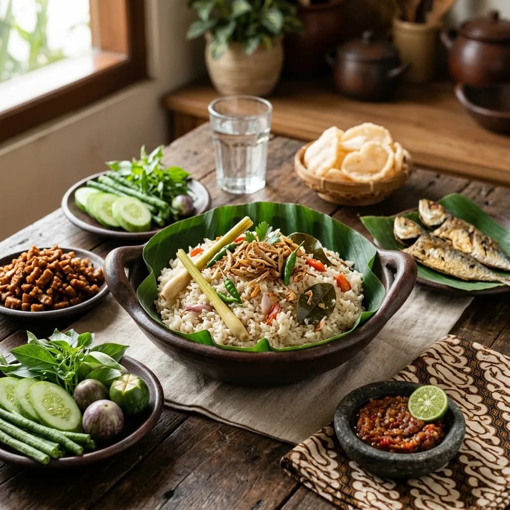 Recipe cover: Nasi Liwet Sunda (Sundanese Spiced Salted Fish And Coconut Rice)