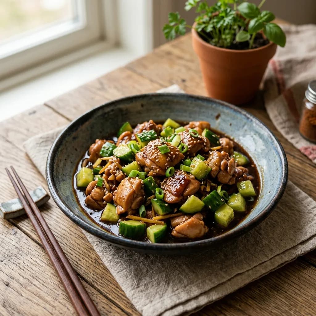 Recipe cover: Shandong Chicken Stir-Fry With Sweet Bean Paste And Cucumber