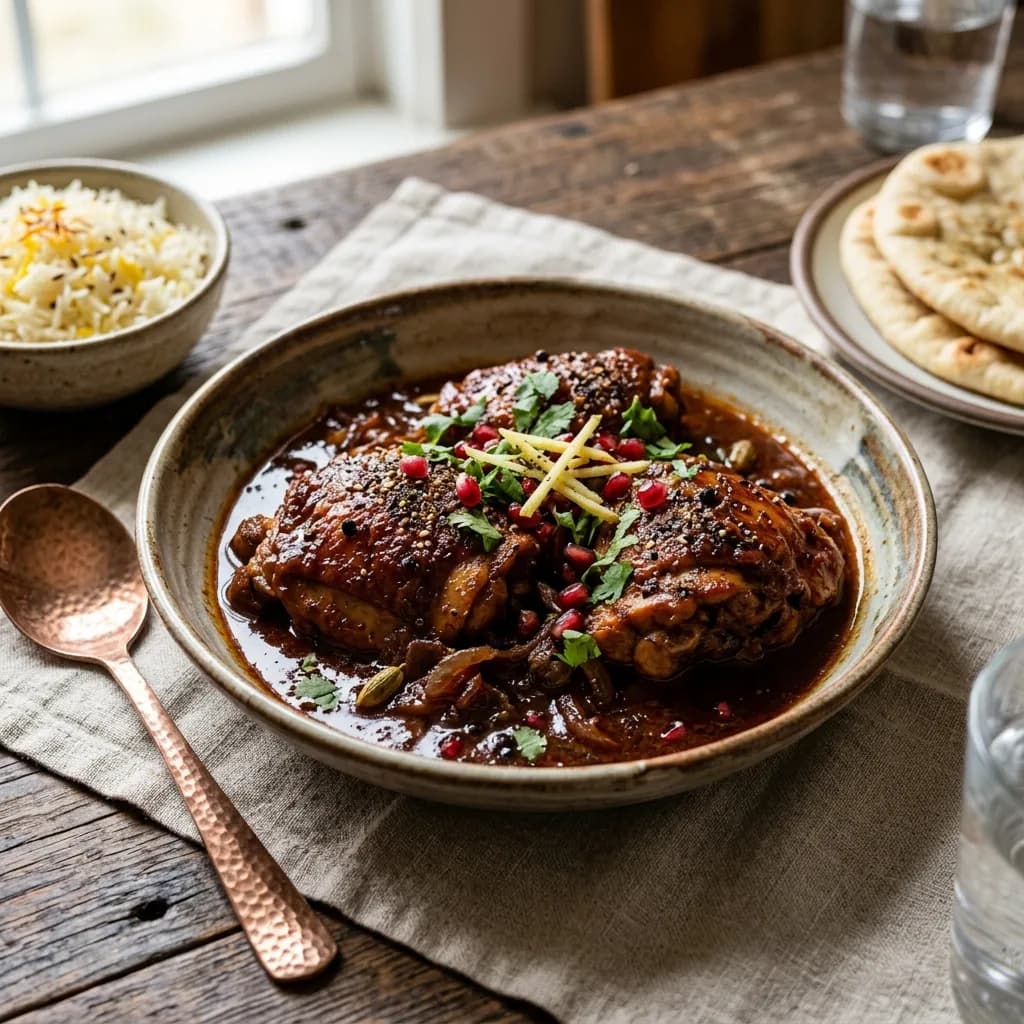 Recipe cover: Afghan Pomegranate And Black Pepper Braised Chicken