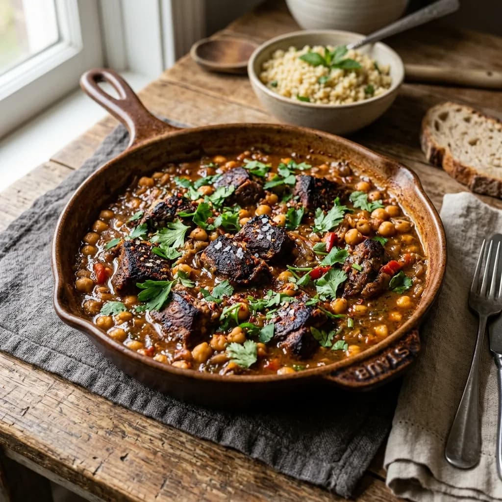 Recipe cover: Turkish Skillet Lamb Braise With Chickpeas And Maras Pepper